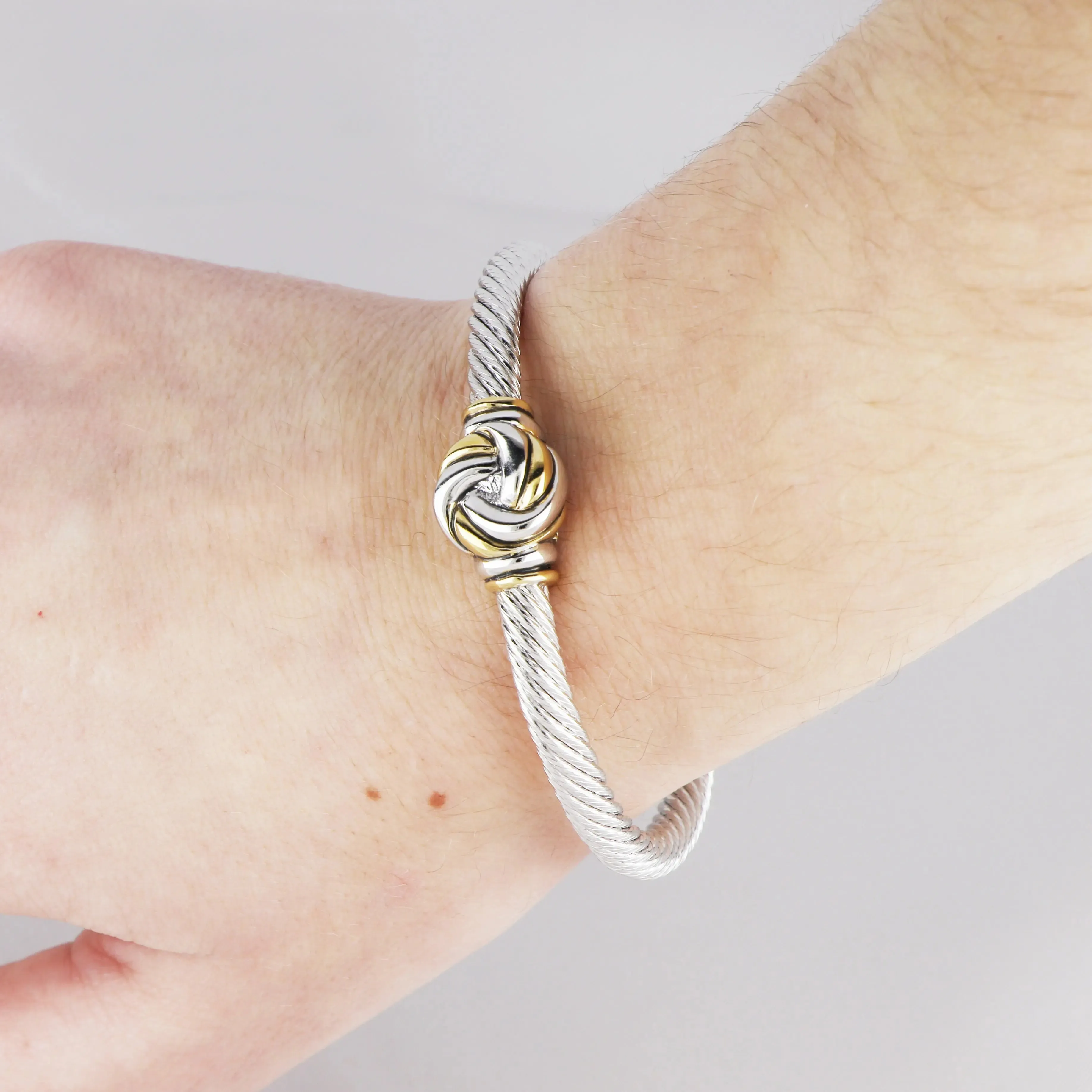 Infinity Love Knot Collection - Two-Tone Center Wire Cuff Bracelet