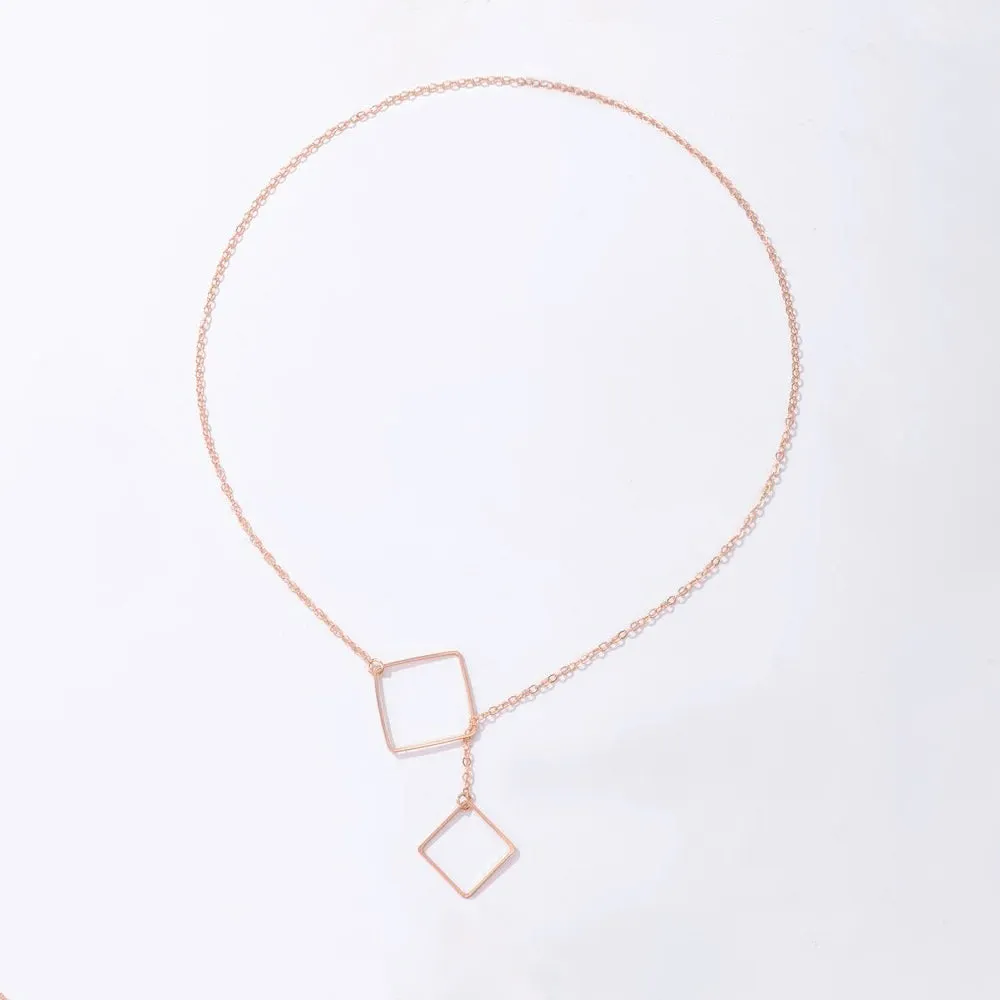 Interlocking Squares Necklace Simple Design Silver Jewelry