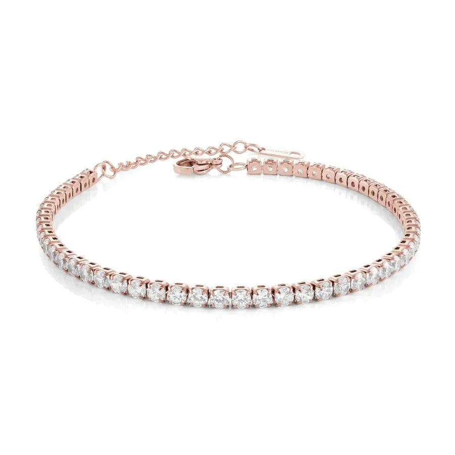 Italgem Stainless Steel Rose Gold Plated CZ Adjustable Tennis Bracelet