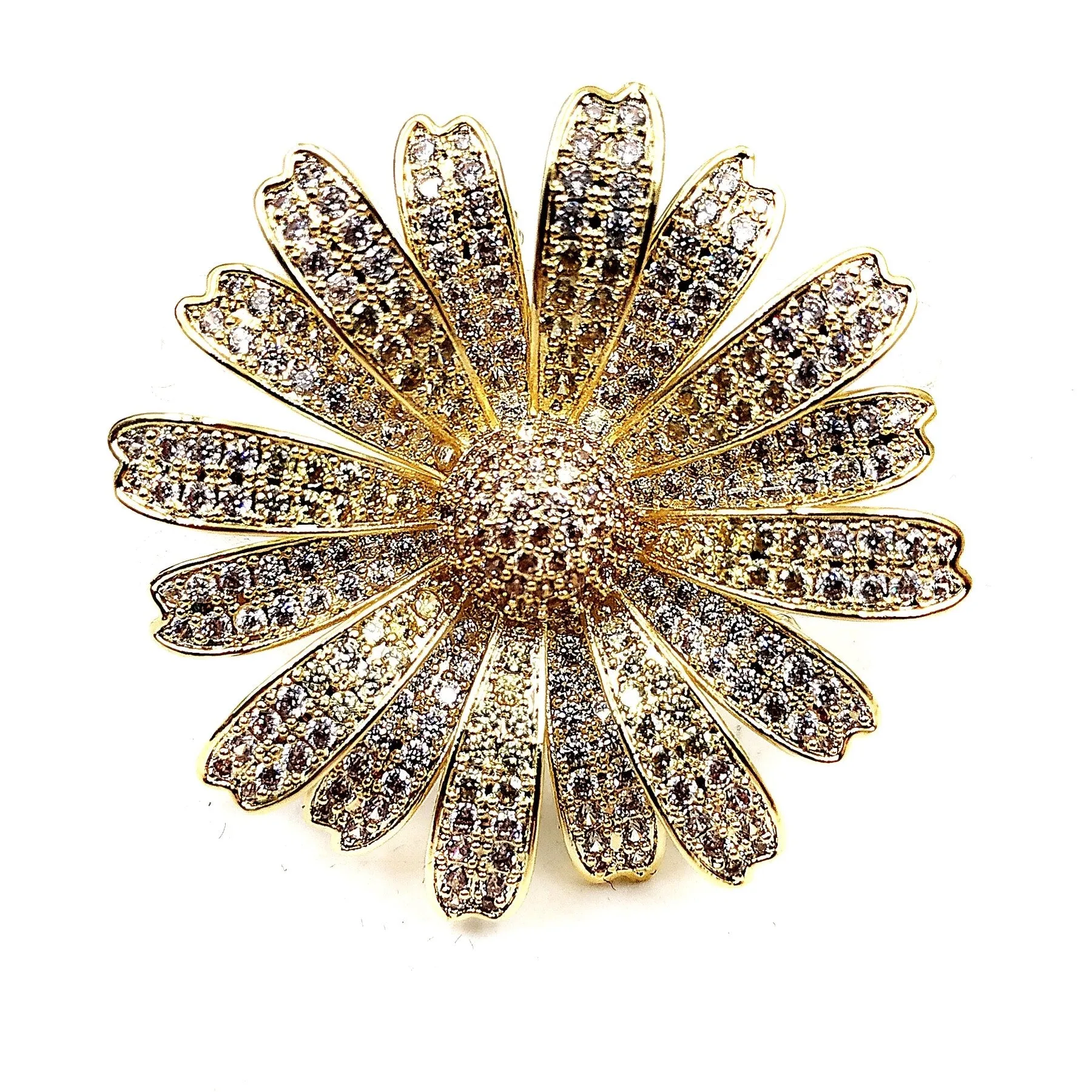 Jewelblings Gorgeous Full Micro Pave Clear CZ Multi Petal Golden Daisy Brooches Sun Flower Pins for Women Shawl Business Suit Formal Dress
