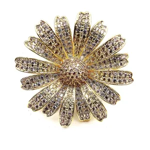 Jewelblings Gorgeous Full Micro Pave Clear CZ Multi Petal Golden Daisy Brooches Sun Flower Pins for Women Shawl Business Suit Formal Dress