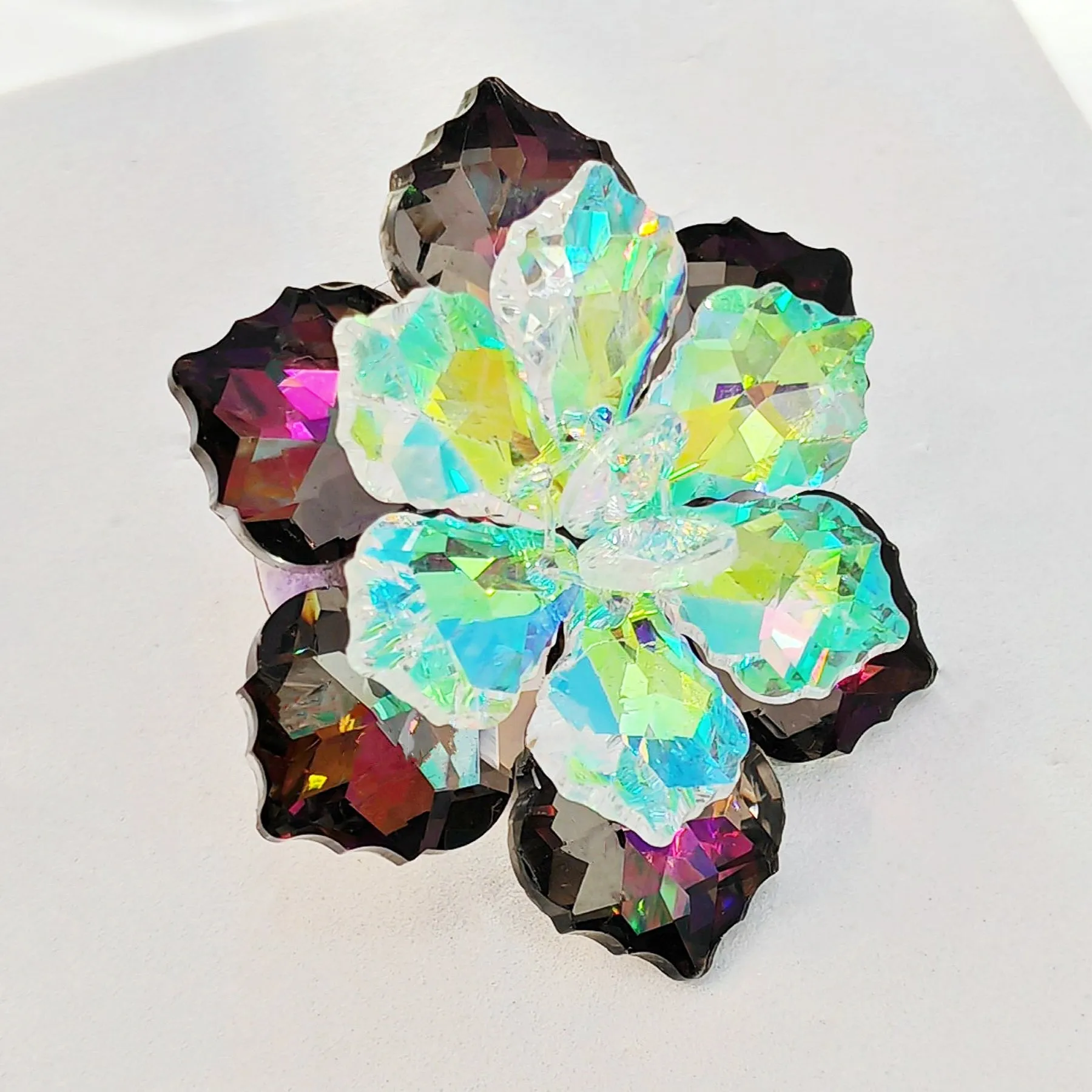 Jewelblings Shimmery Dark Red AB Crystalline Flower Ornament Brooches and Pins for Women Reflection Jewelry