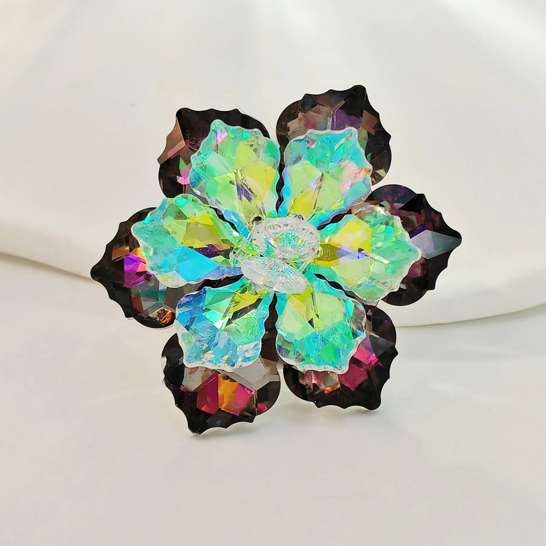 Jewelblings Shimmery Dark Red AB Crystalline Flower Ornament Brooches and Pins for Women Reflection Jewelry