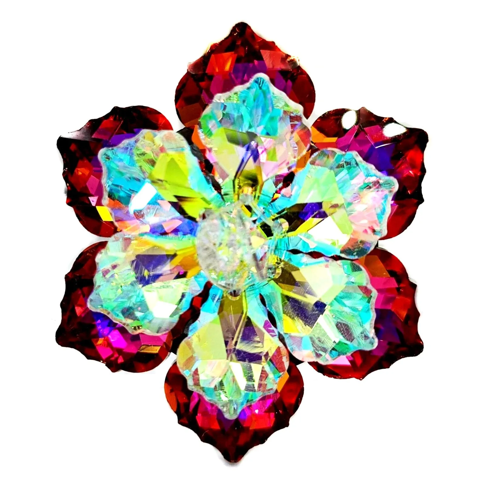 Jewelblings Shimmery Dark Red AB Crystalline Flower Ornament Brooches and Pins for Women Reflection Jewelry