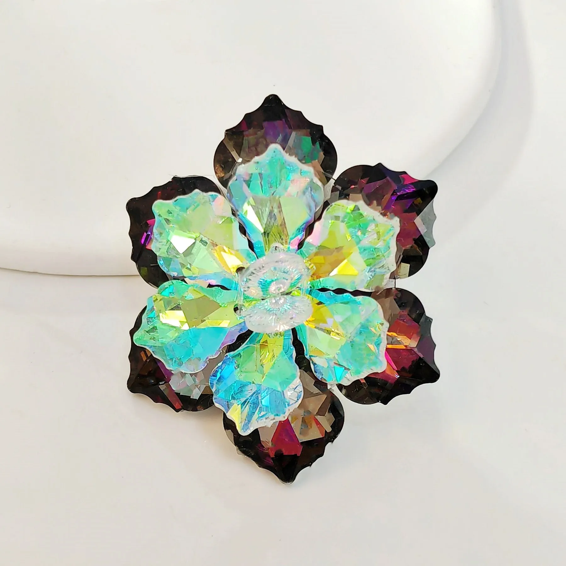 Jewelblings Shimmery Dark Red AB Crystalline Flower Ornament Brooches and Pins for Women Reflection Jewelry