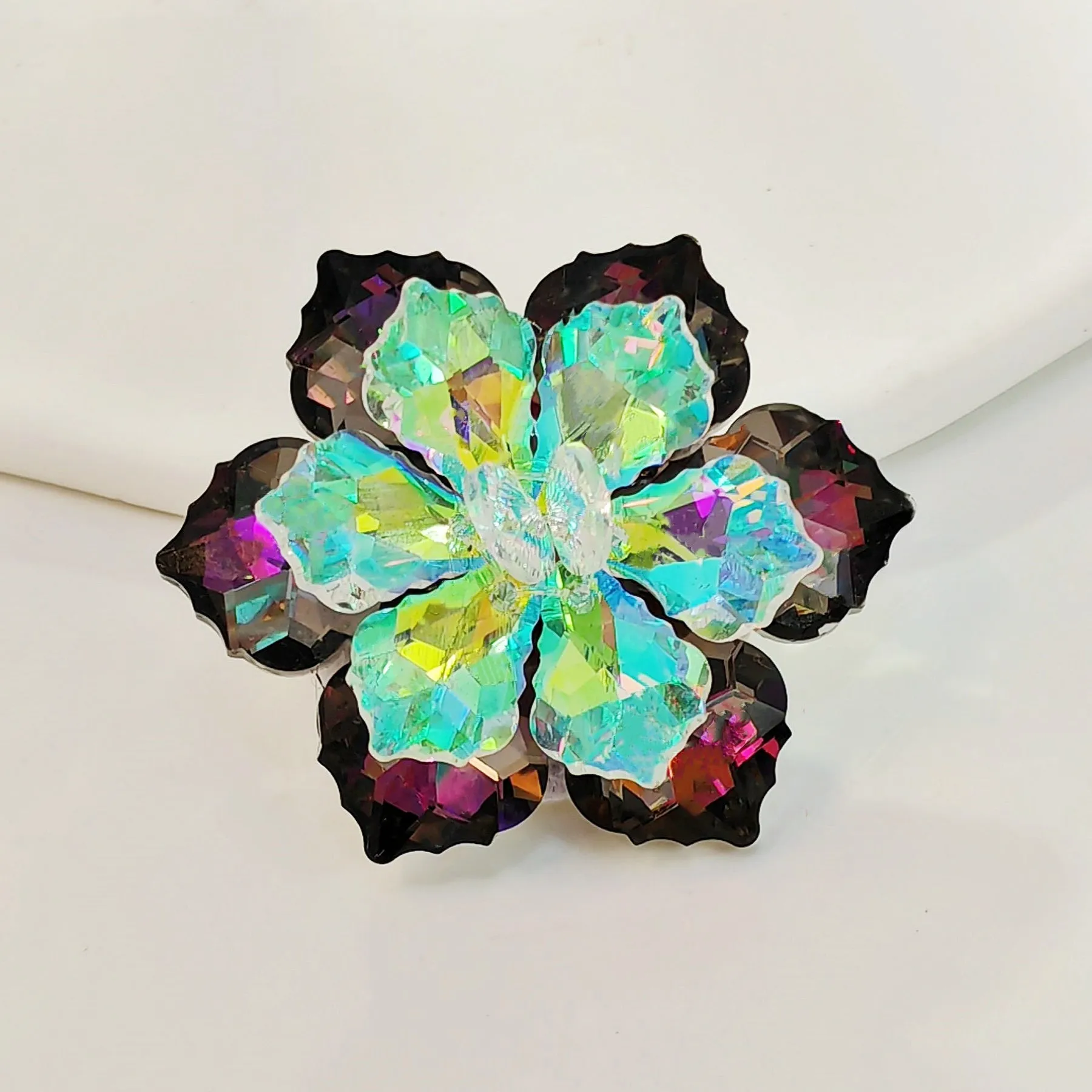 Jewelblings Shimmery Dark Red AB Crystalline Flower Ornament Brooches and Pins for Women Reflection Jewelry