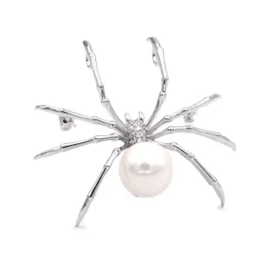 Jewelblings Victorian Vintage Micro Pave Clear CZ  Head Imitated White Pearl Spider Brooches Pins for Women Suit Halloween Costume Jewelry