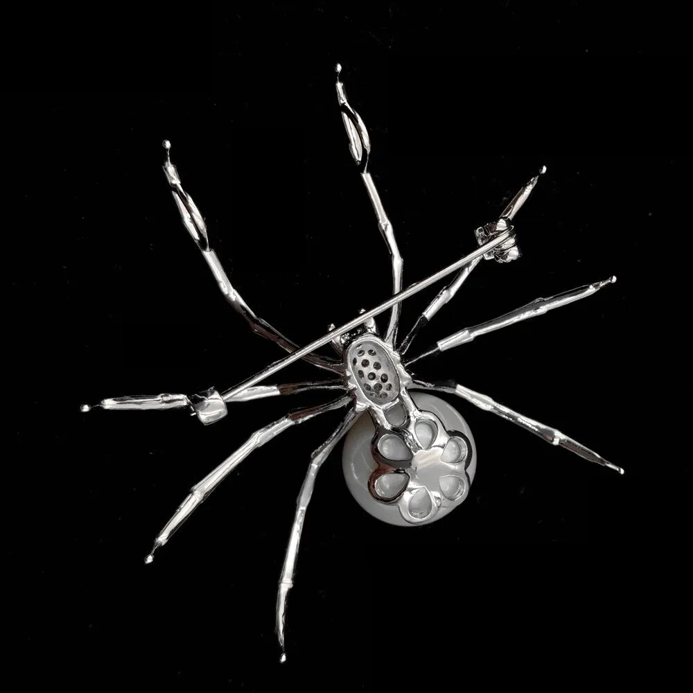 Jewelblings Victorian Vintage Micro Pave Clear CZ  Head Imitated White Pearl Spider Brooches Pins for Women Suit Halloween Costume Jewelry