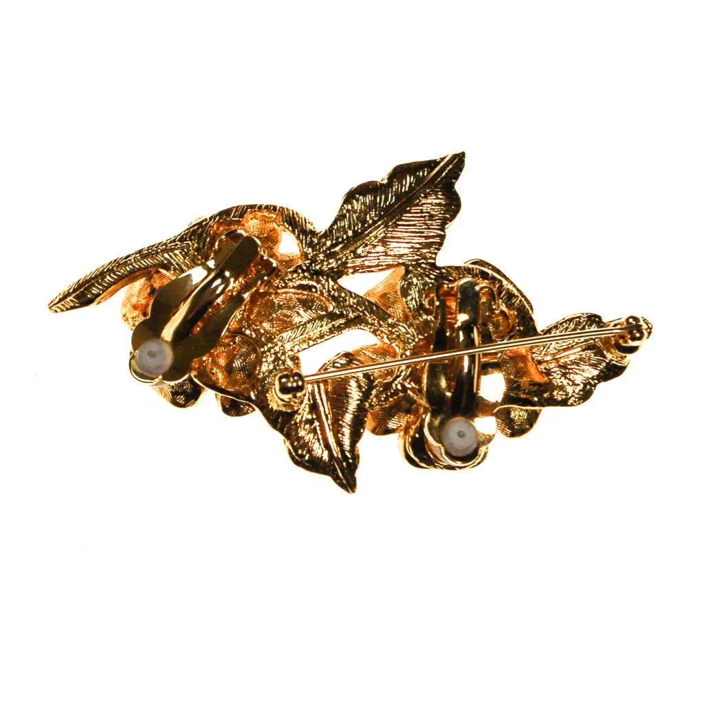 Joan Rivers Gold Flower Brooch with Rhinestones and Clip Earrings