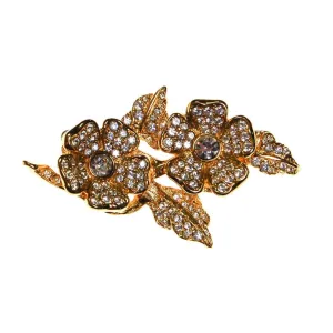 Joan Rivers Gold Flower Brooch with Rhinestones and Clip Earrings