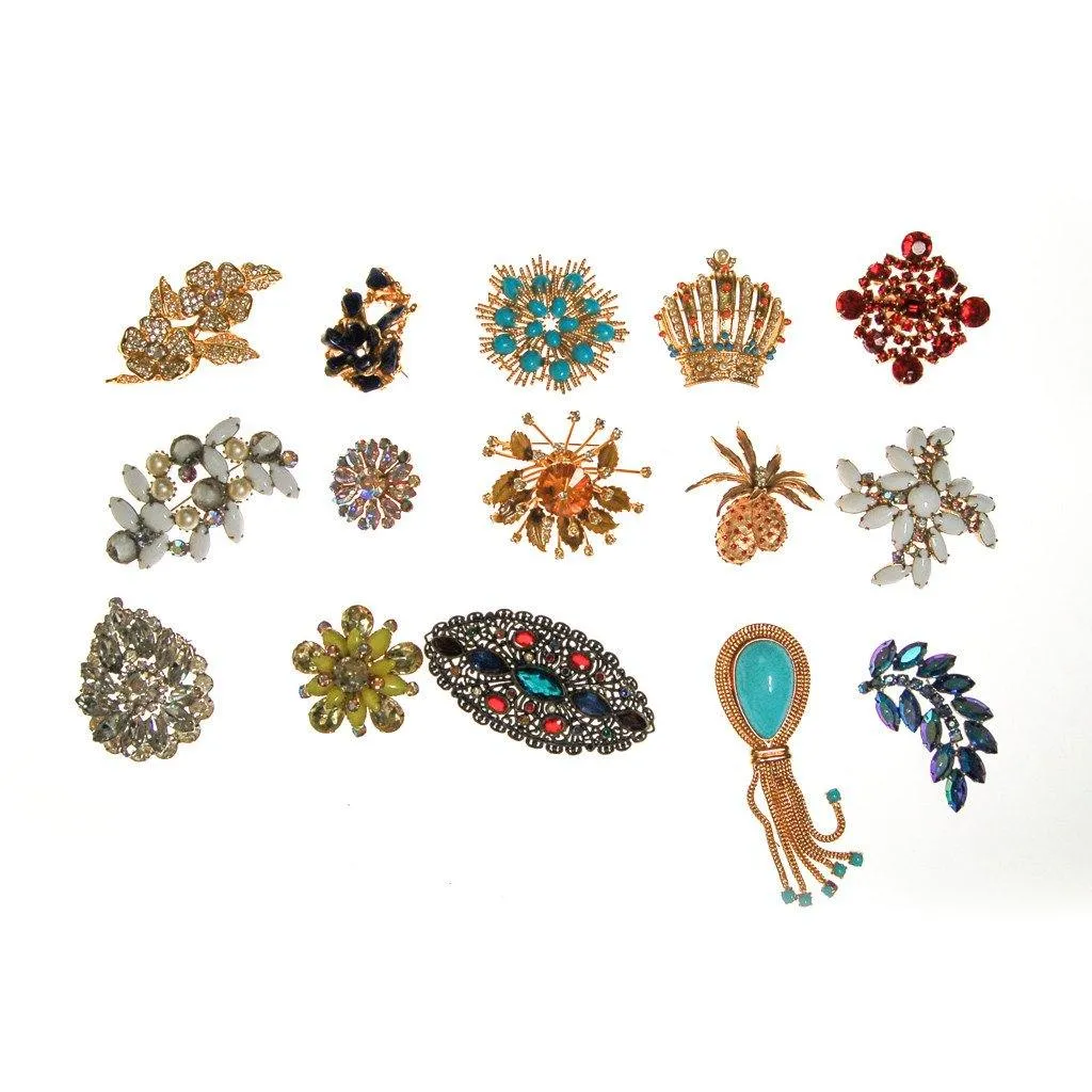 Joan Rivers Royal Crown Brooch, Gold Tone, Coral, Turquoise, and Faux Seed Pearl Accents