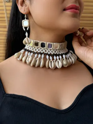 Joya Mirrorwork Fabric Choker   Earrings Set