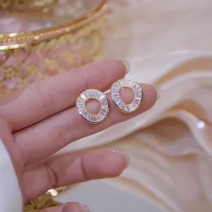 JUWANG New Classic Fashion Plated 14k Real Gold Luxury Sweet Girl Party Gift Exquisite Round Zircon Anti-allergy Dangle Earrings