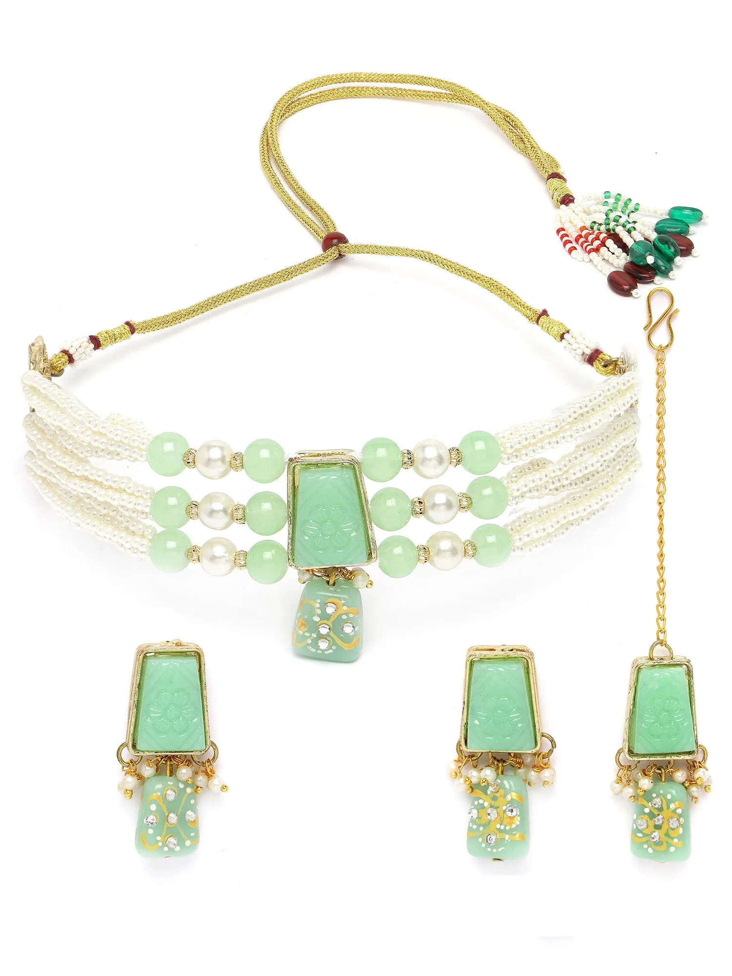 KARATCART Gold Plated Kundan Choker Light Green Jewellery Set for Women