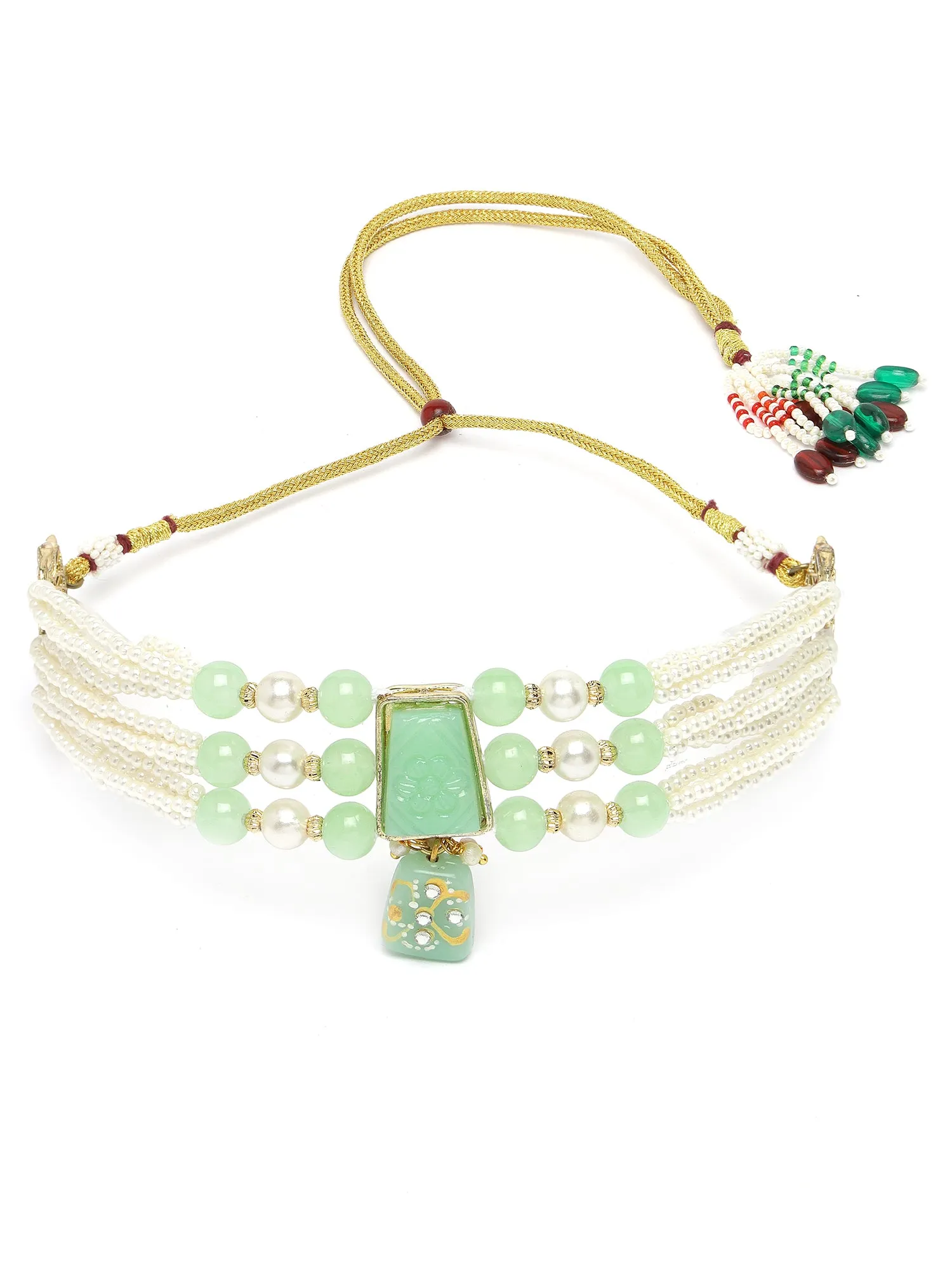 KARATCART Gold Plated Kundan Choker Light Green Jewellery Set for Women