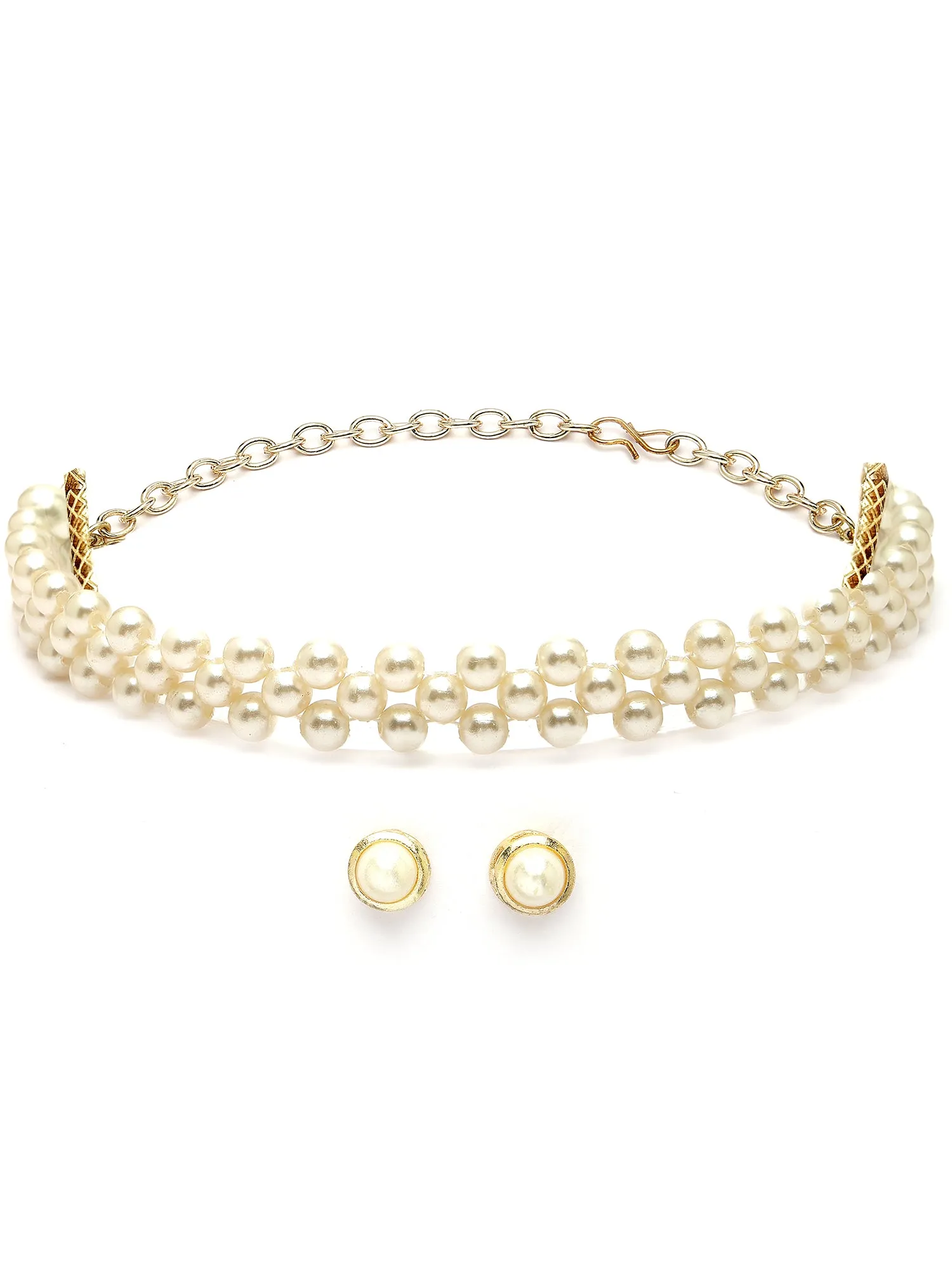 Karatcart Gold Plated Kundan Pearl Beaded Jali Choker Necklace for Women