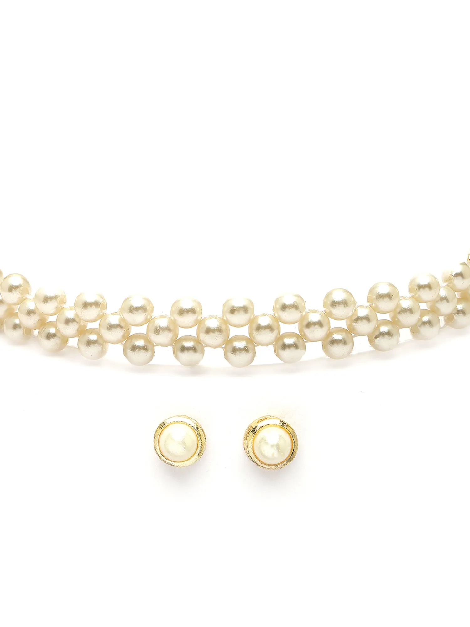 Karatcart Gold Plated Kundan Pearl Beaded Jali Choker Necklace for Women