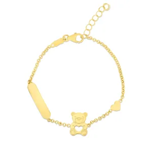 Kids 14K Gold Teddy Bear ID Bracelet Engravable 6"