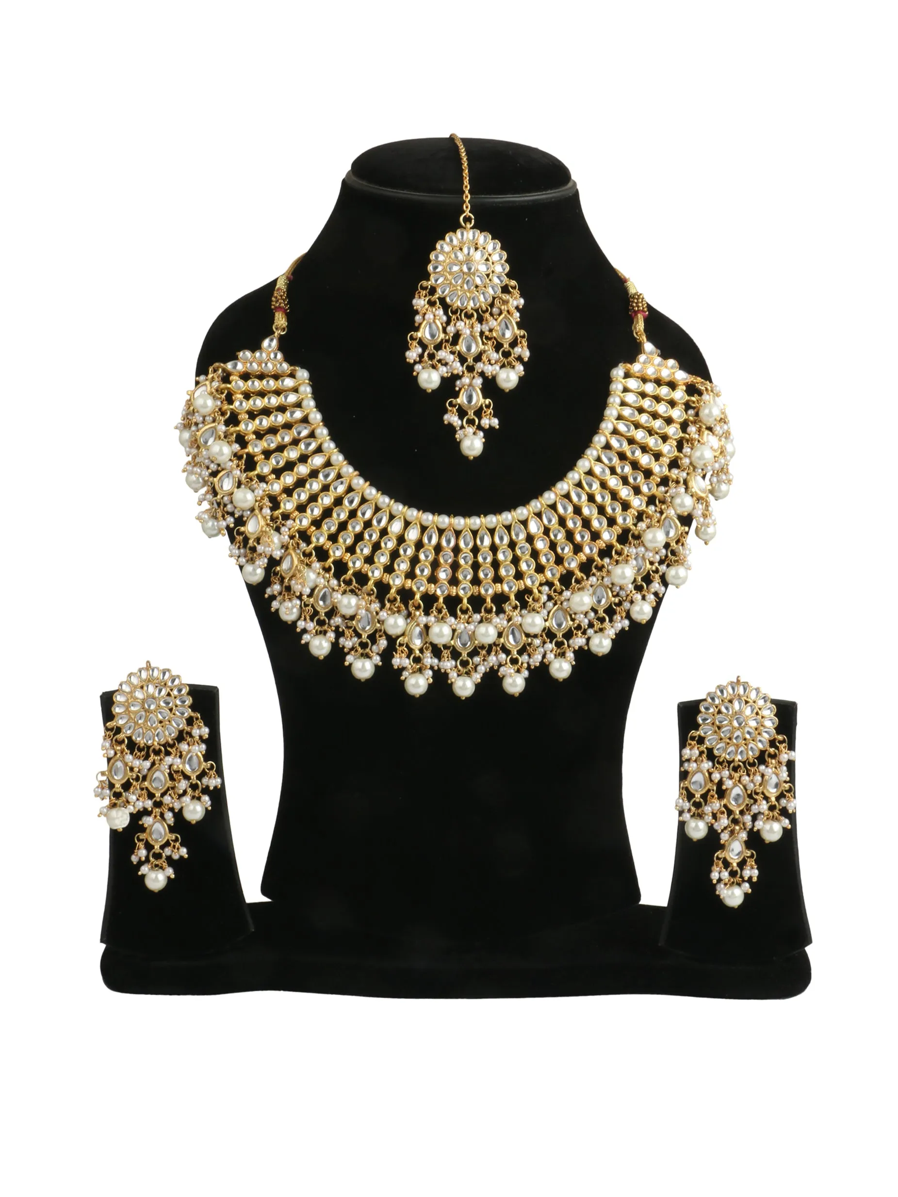Kundan Choker Necklace Set with Pearl Tassels