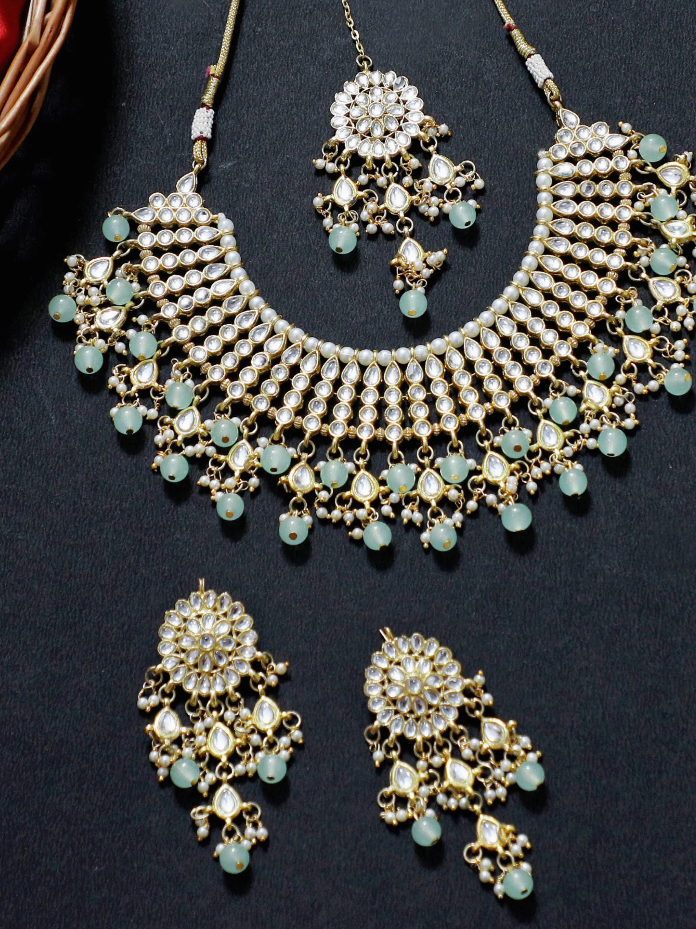 Kundan Choker Necklace Set with Pearl Tassels