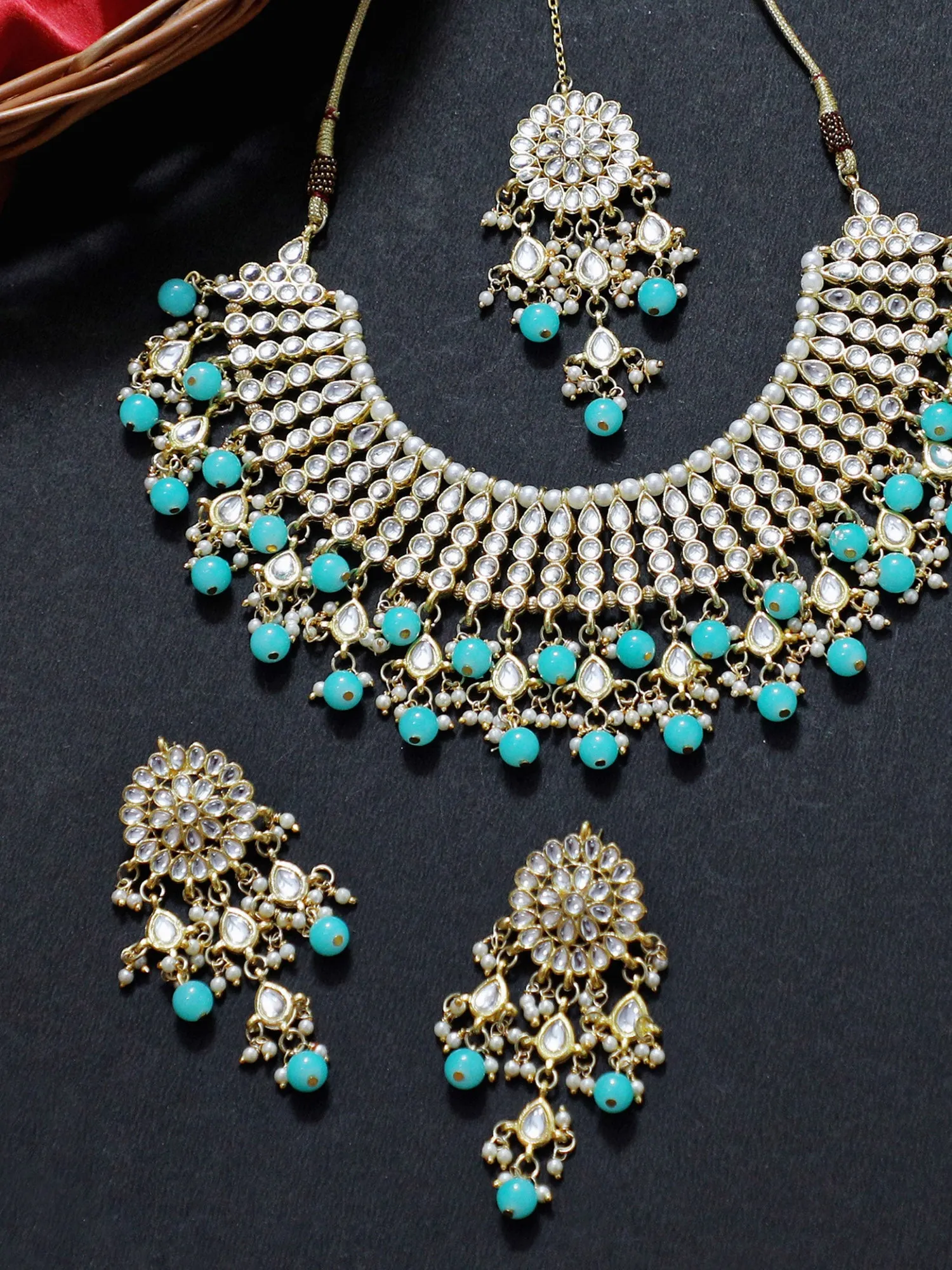 Kundan Choker Necklace Set with Pearl Tassels