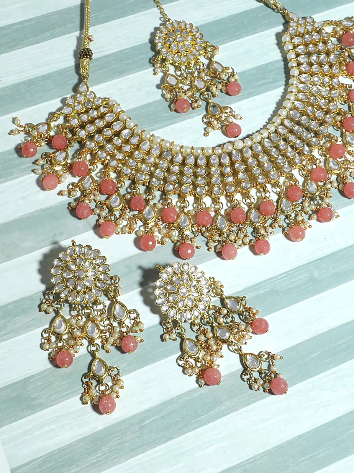 Kundan Choker Necklace Set with Pearl Tassels