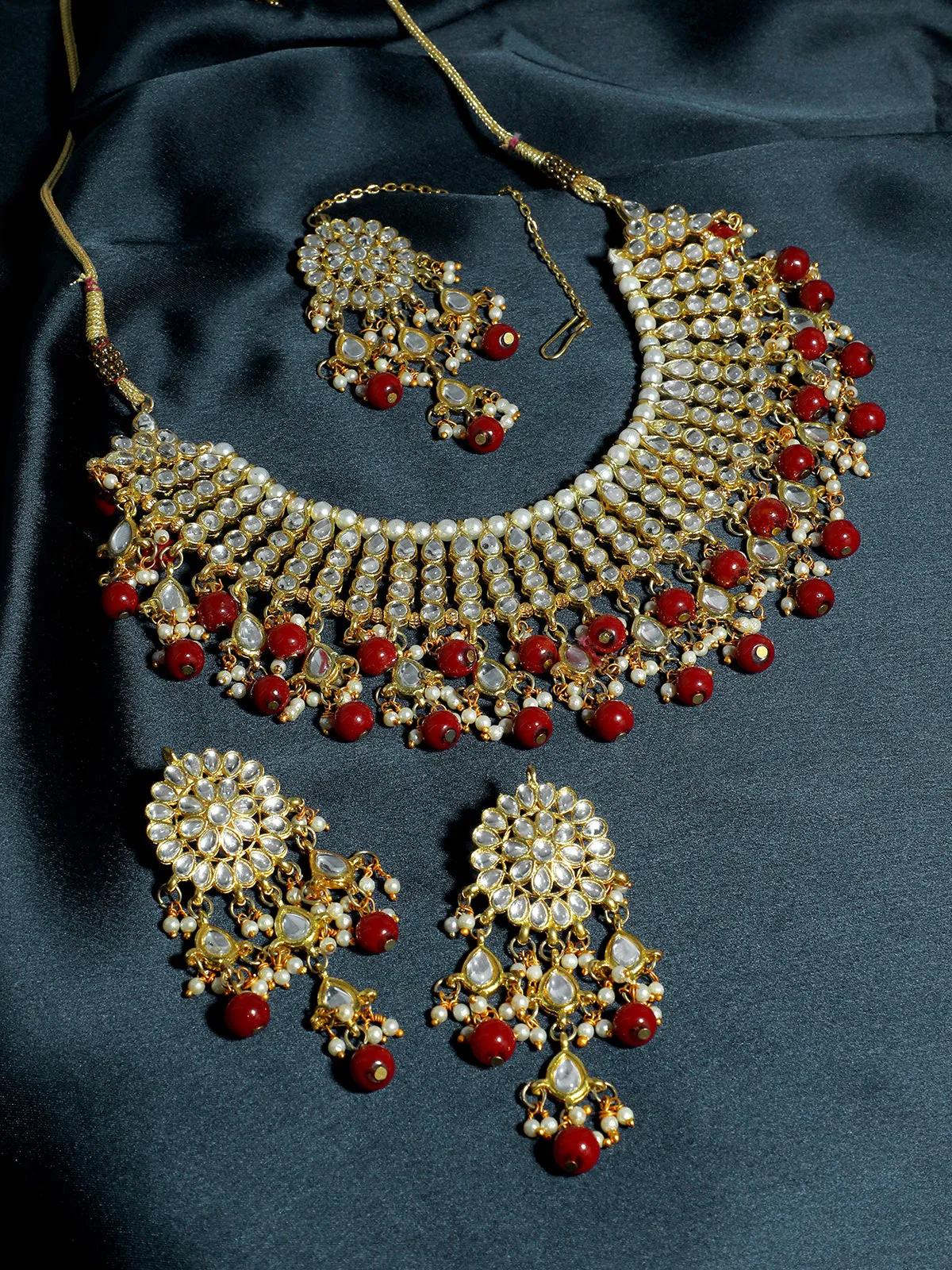 Kundan Choker Necklace Set with Pearl Tassels