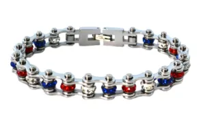 Ladies Stainless Red, Clear and Blue Motorcycle Biker Tennis Bracelet SB195