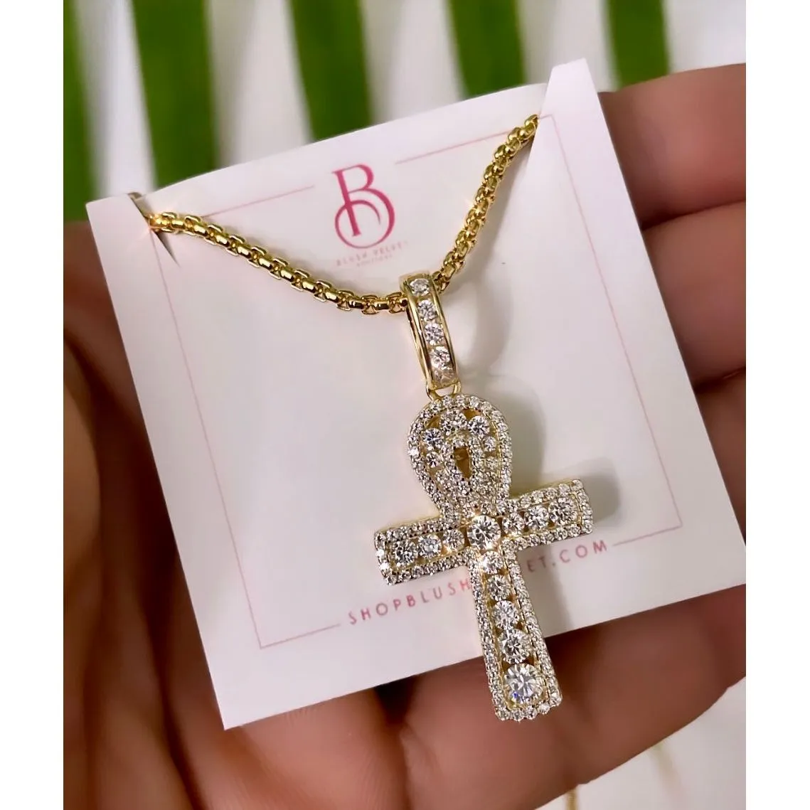 Large Gold Crystal Ankh Necklace