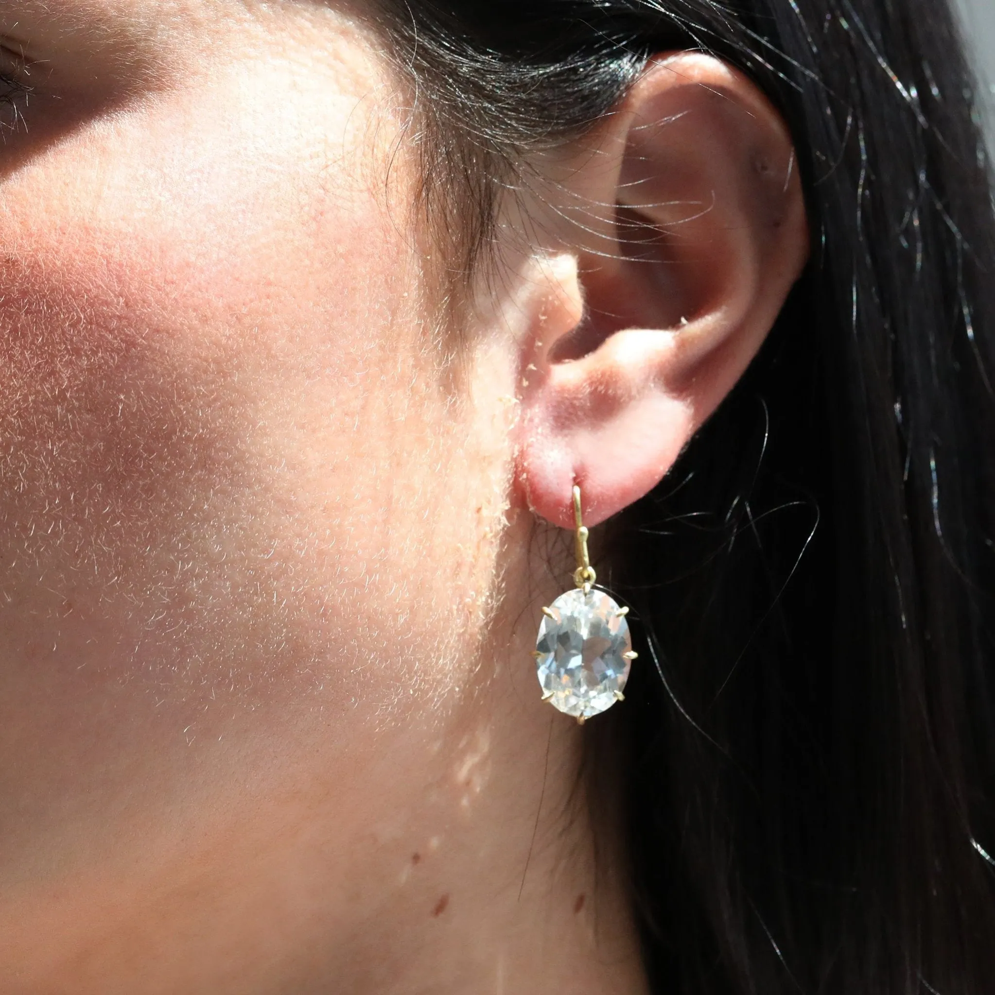 Large North-South Oval Faceted White Topaz Earrings