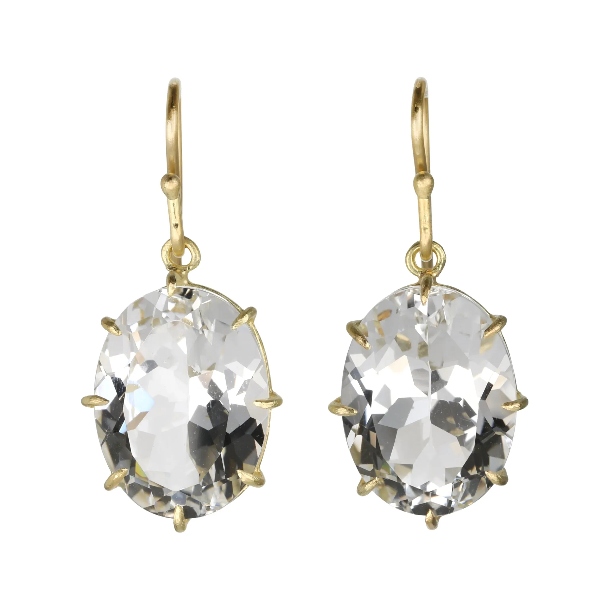Large North-South Oval Faceted White Topaz Earrings