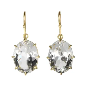 Large North-South Oval Faceted White Topaz Earrings