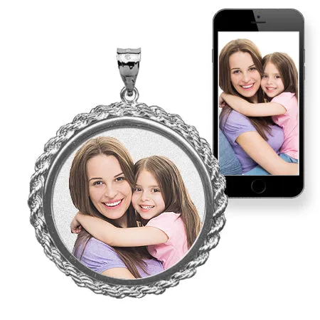 Large Round w/ Rope Frame Photo Pendant Jewelry