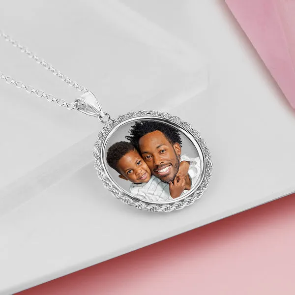 Large Round w/ Rope Frame Photo Pendant Jewelry