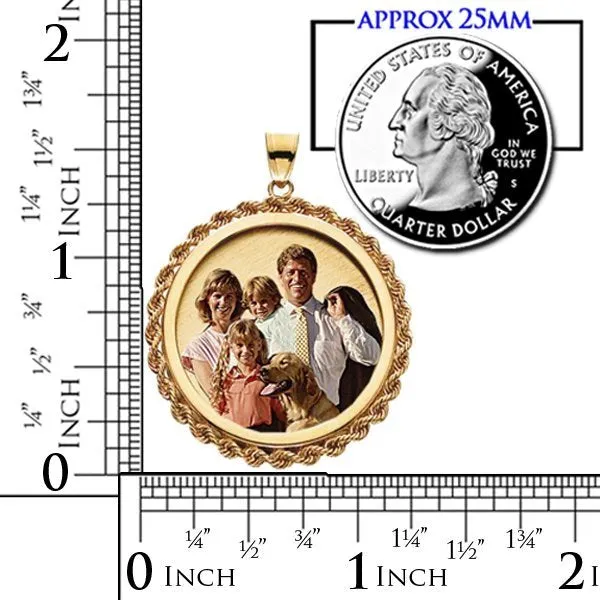 Large Round w/ Rope Frame Photo Pendant Jewelry