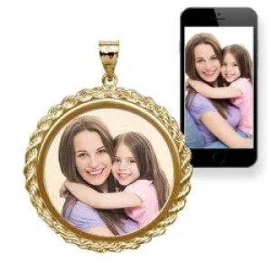 Large Round w/ Rope Frame Photo Pendant Jewelry