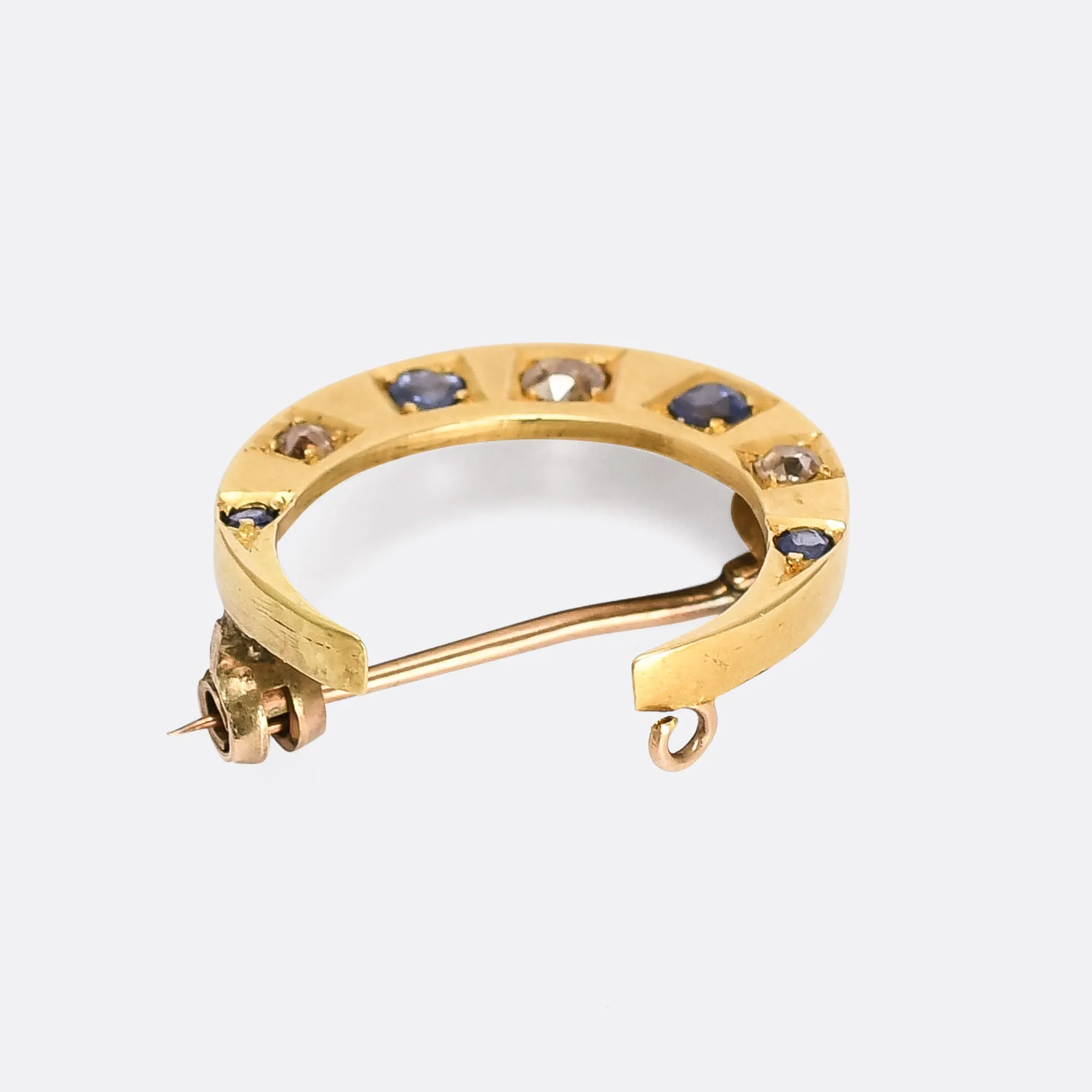 Late Victorian Sapphire & Diamond Crescent Moon Brooch