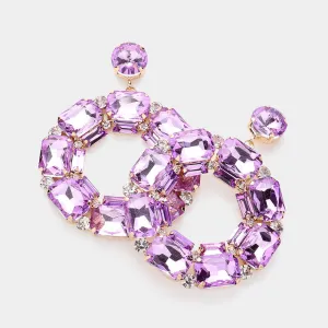 Lavender Square Stone Open Circle Dangle Pageant Earrings  | Evening Earrings |  631871
