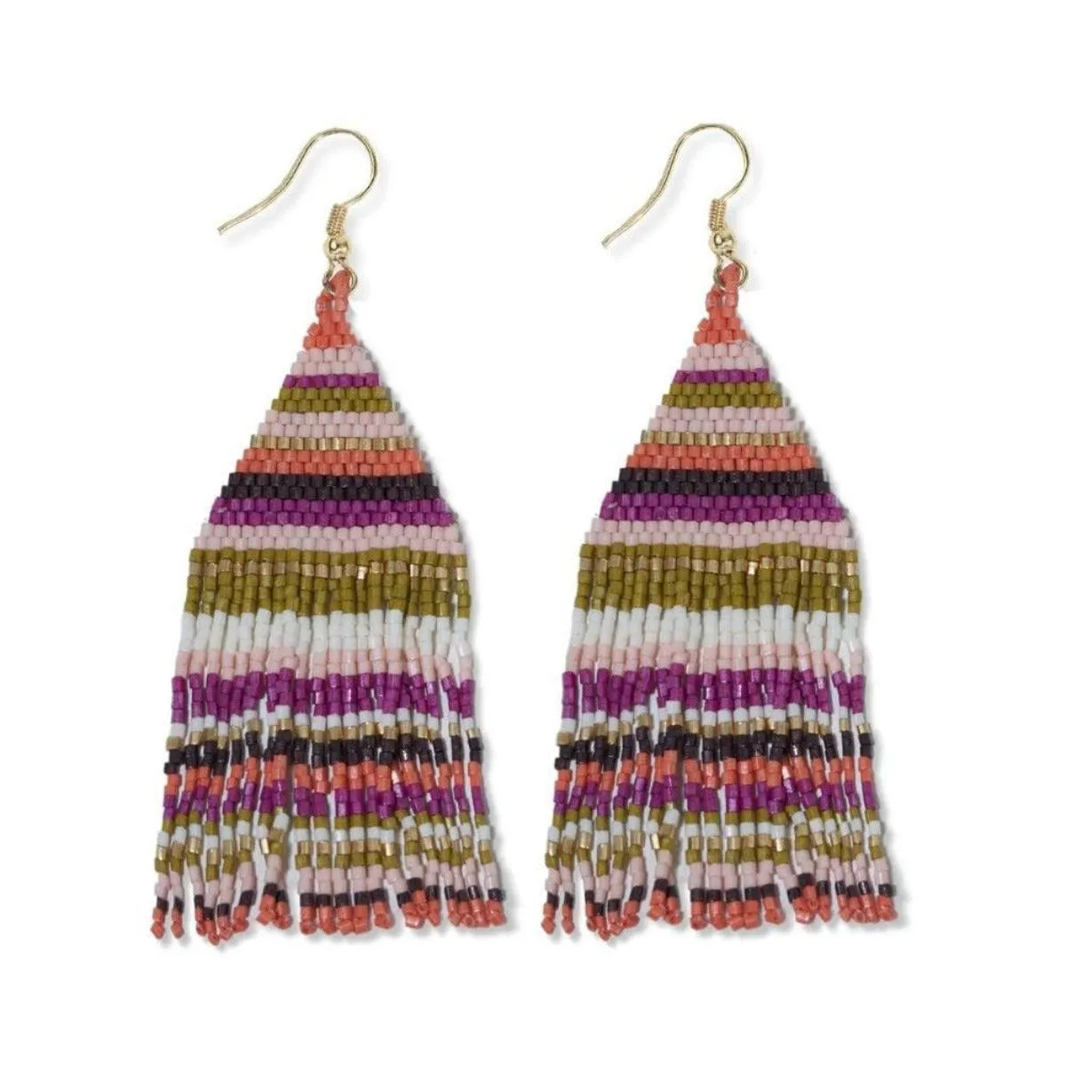 Lexie Horizontal Stripe Beaded Fringe Earrings Jaipur