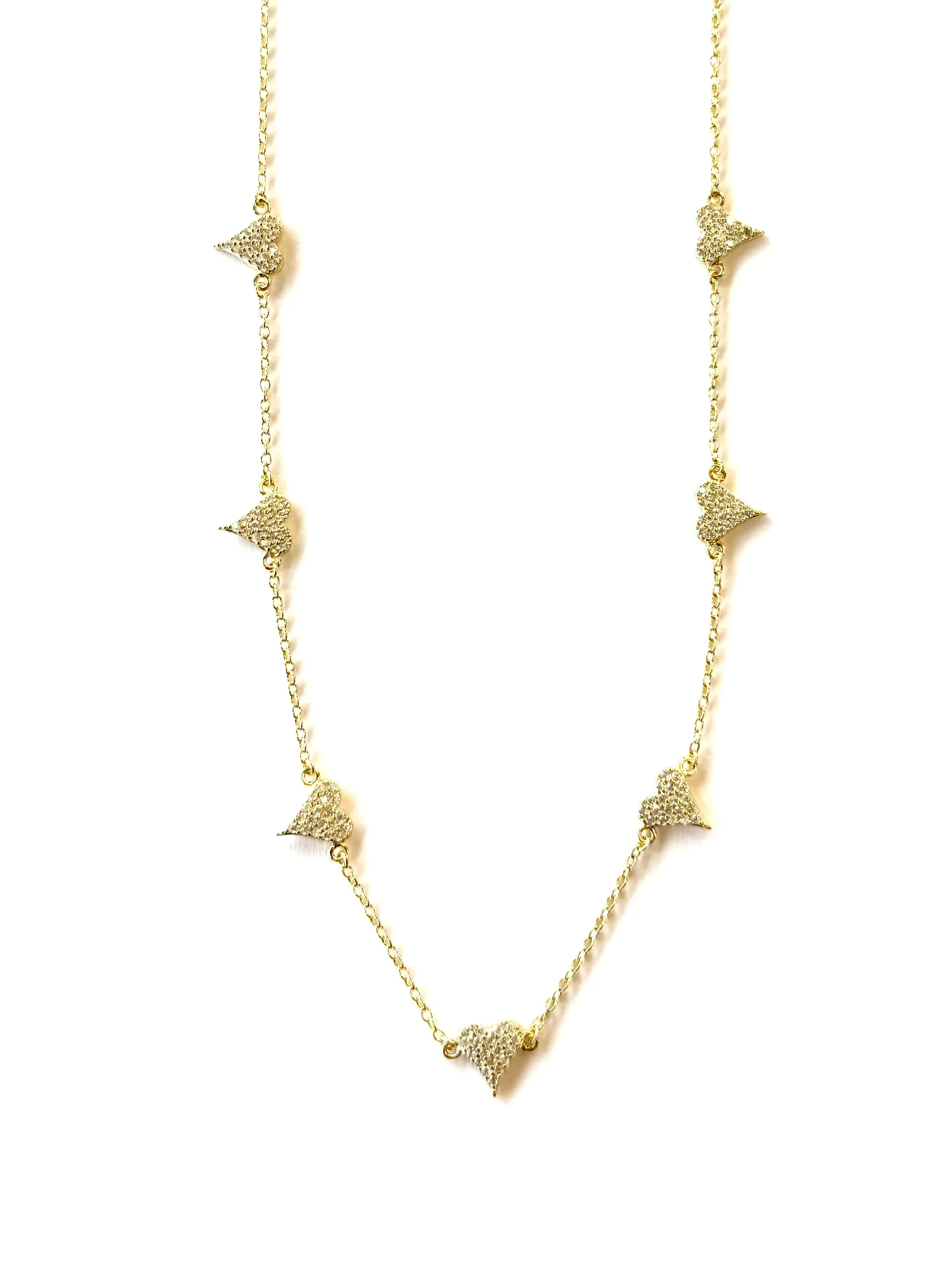 Libi Seven Flat CZ Heart Choker Necklace