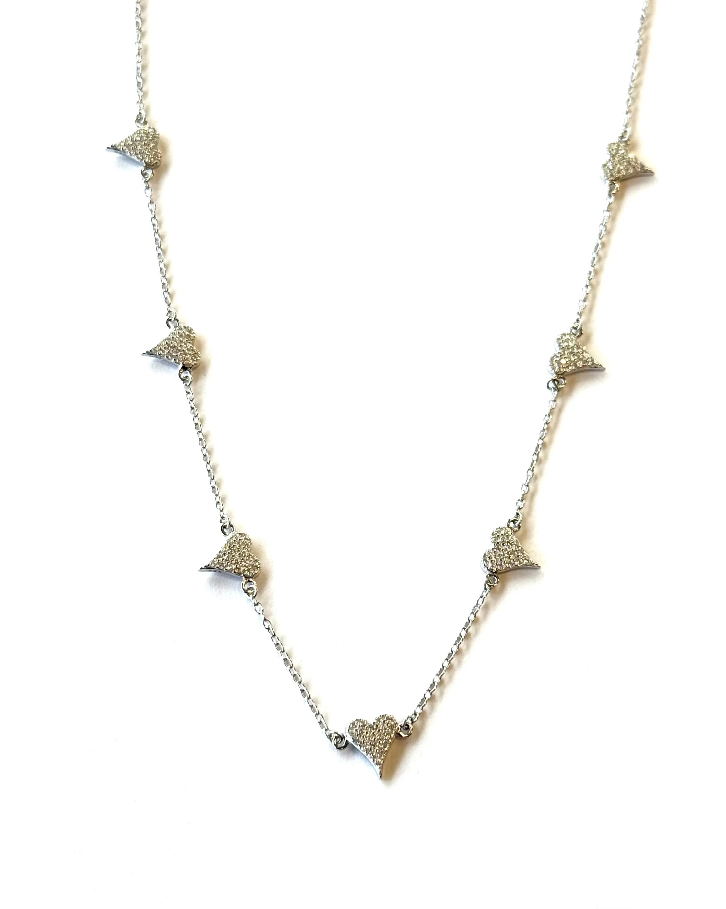 Libi Seven Flat CZ Heart Choker Necklace