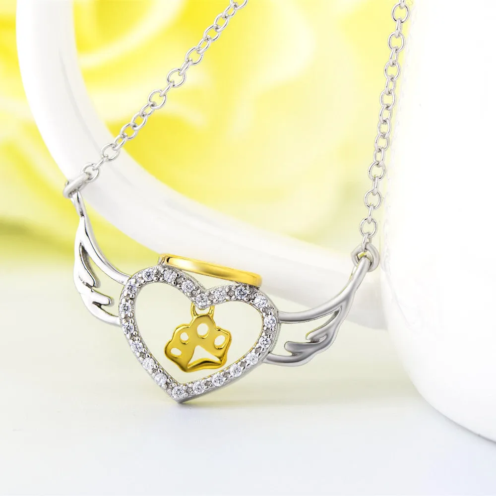 Limited Edition Pure Sterling Silver Crystal Angel Wings Charm Necklace