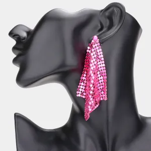 Long Pink Colored Mesh Chain Dangle Fun Fashion Earrings | Runway Earrings | 590849
