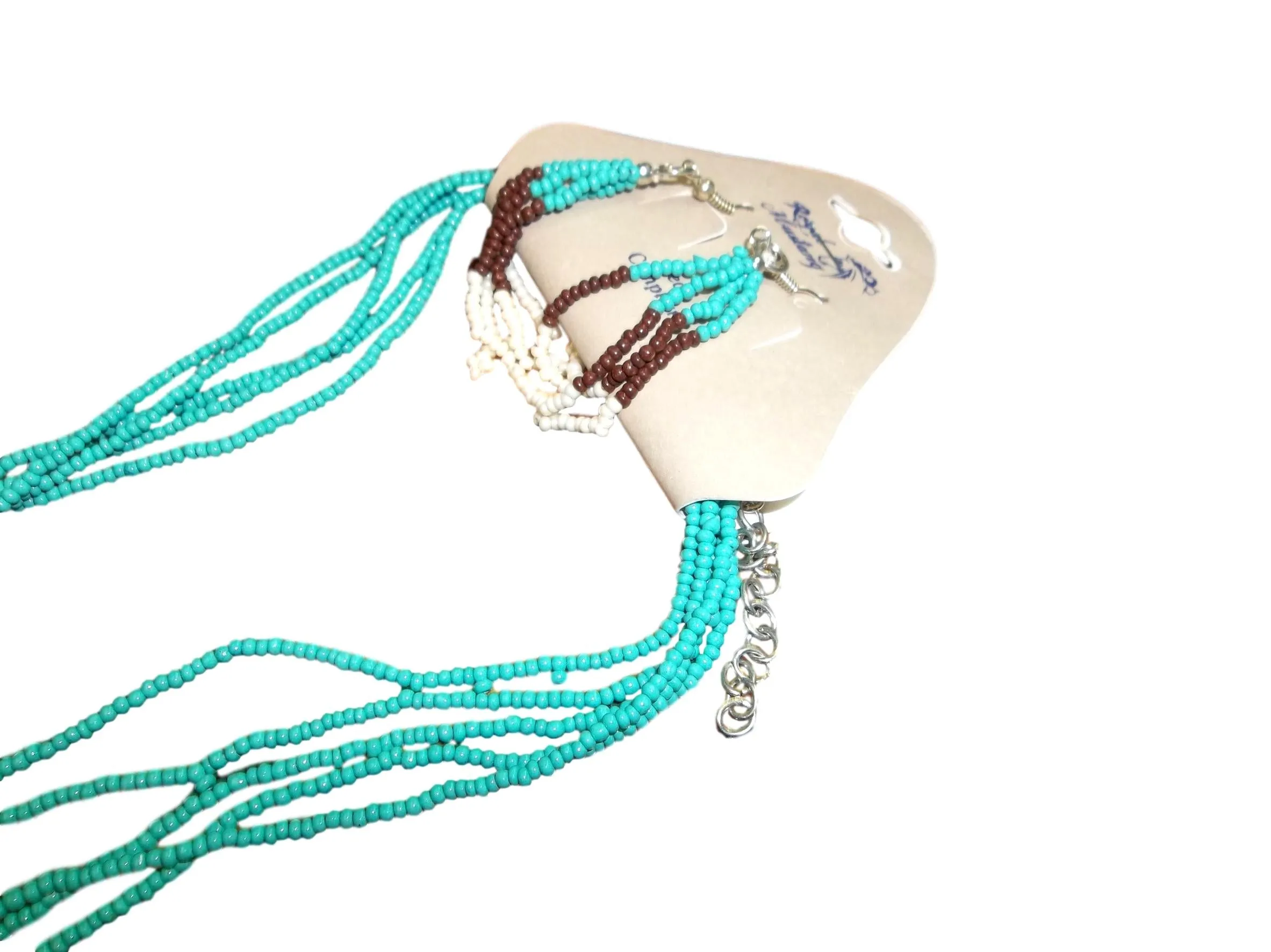 Long Teal/Brown/White Necklace