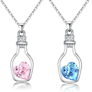 Love Drift Bottles Heart Crystal Pendants Necklace