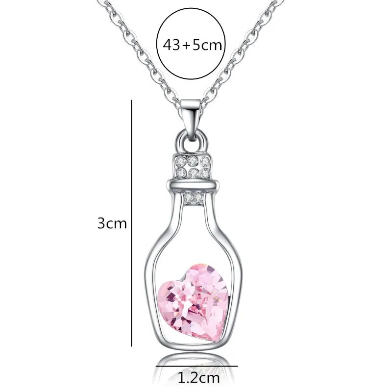 Love Drift Bottles Heart Crystal Pendants Necklace
