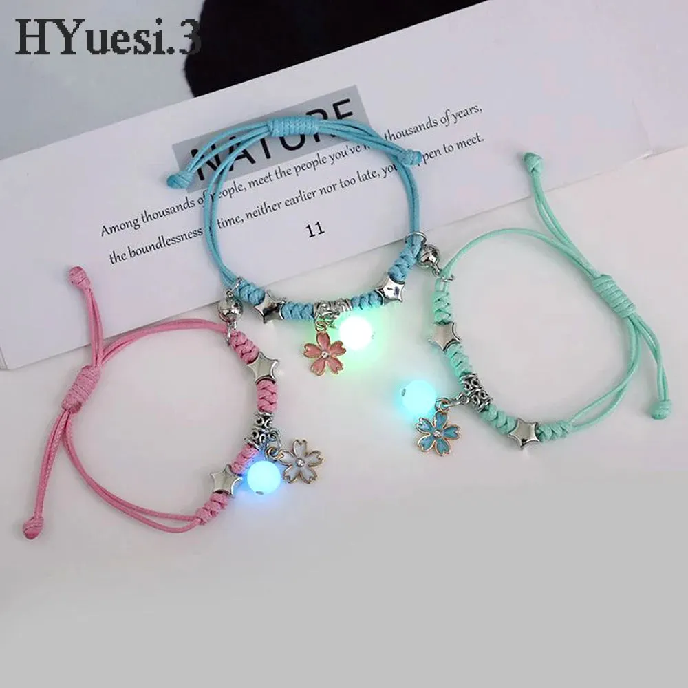 Luminous Beads Star Couple Bracelets For Women Men Charm Cat Flower Heart Key Lock Cross Matching Bracelets