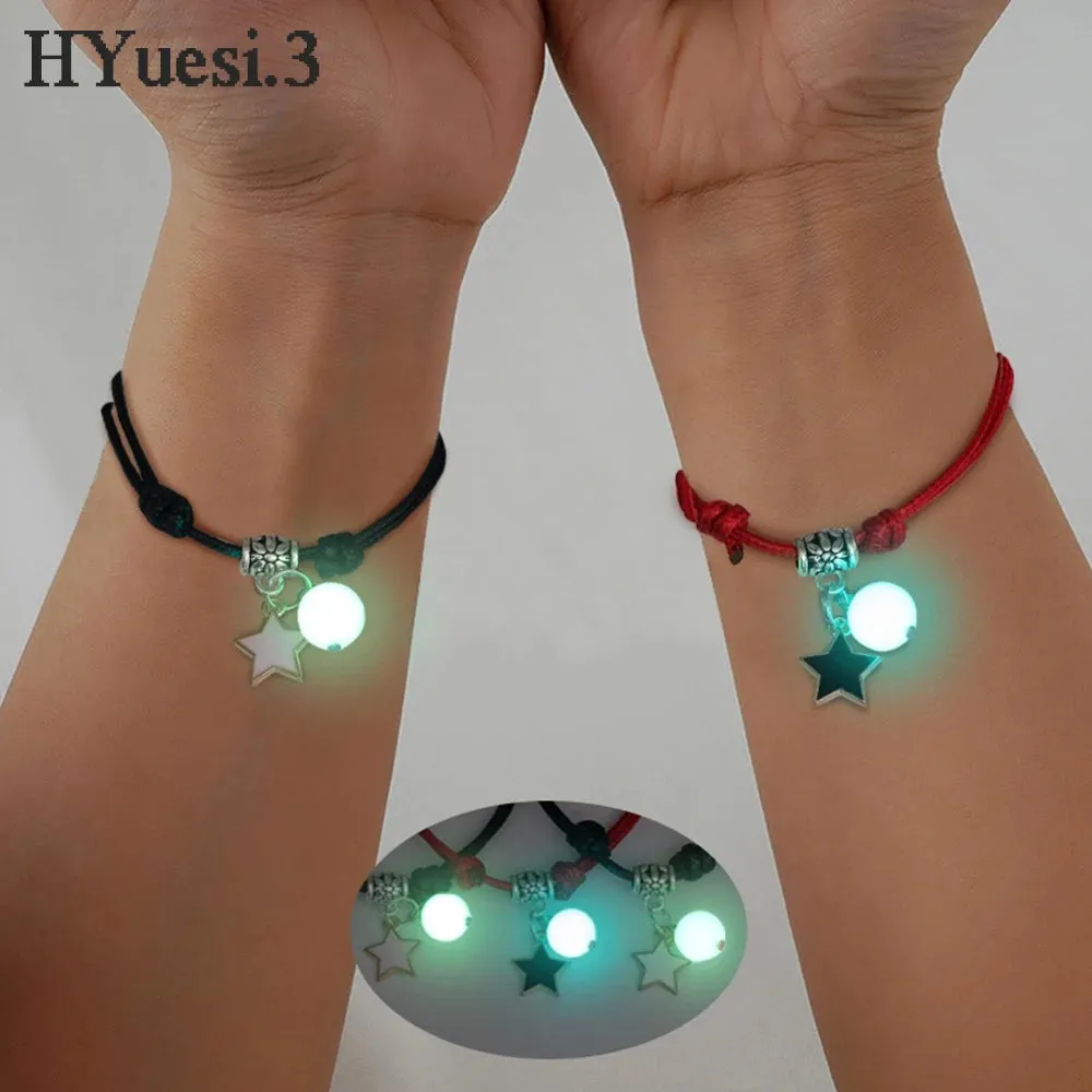 Luminous Beads Star Couple Bracelets For Women Men Charm Cat Flower Heart Key Lock Cross Matching Bracelets