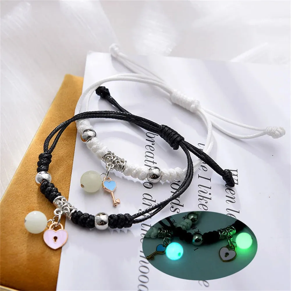 Luminous Beads Star Couple Bracelets For Women Men Charm Cat Flower Heart Key Lock Cross Matching Bracelets