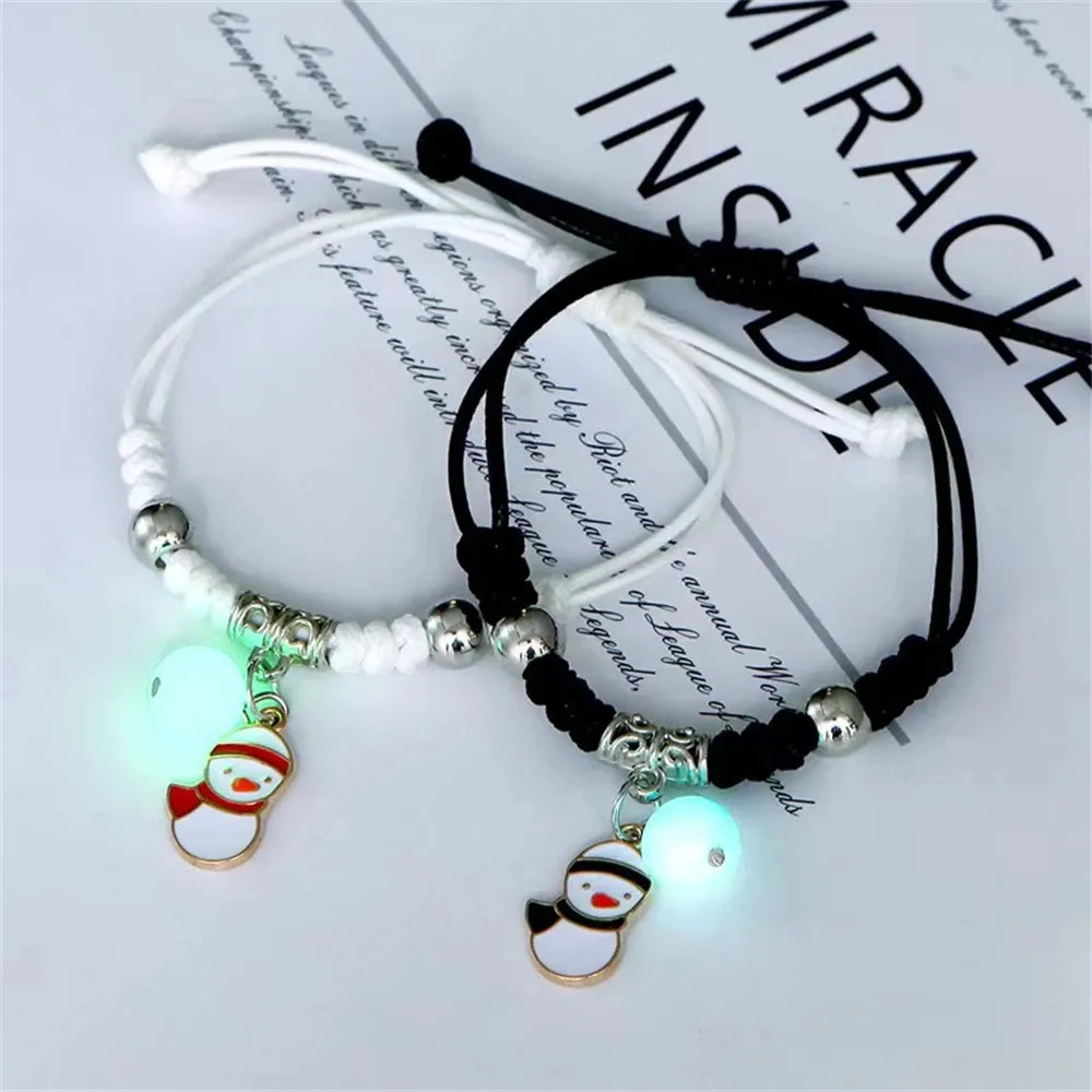 Luminous Beads Star Couple Bracelets For Women Men Charm Cat Flower Heart Key Lock Cross Matching Bracelets
